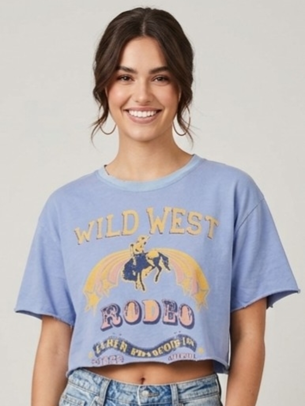 Bluebell Collection Light Blue Wild West Rodeo Cropped Tee
